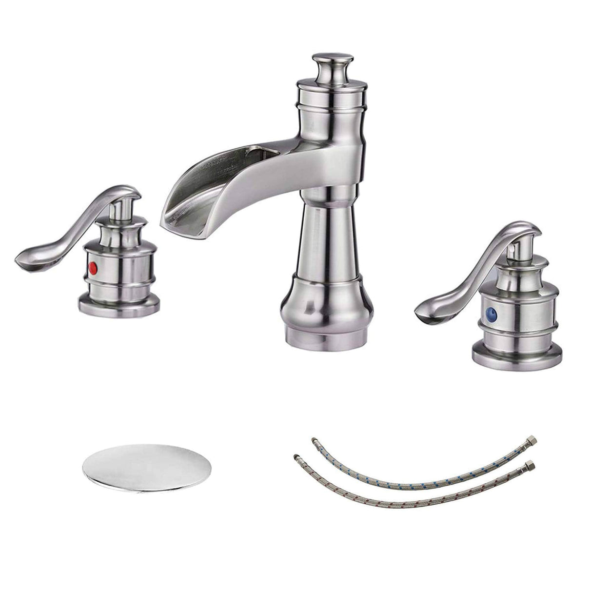 8 Inch Widespread Bathroom Faucet With Drain Assembly Double Handle Waterfall Bathroom Sink Faucets 3 Holes Elegent Basin Taps