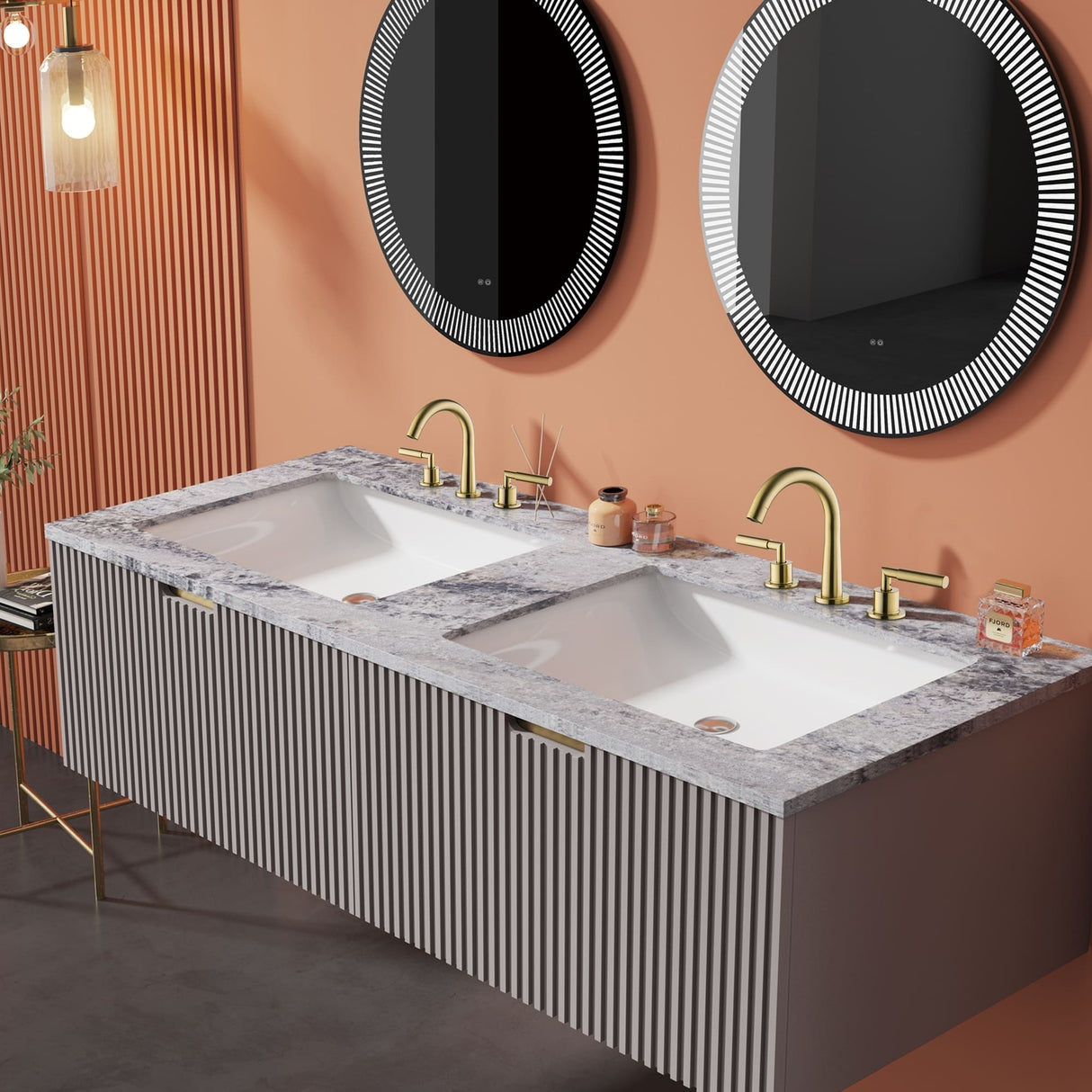 8 Inch Widespread Bathroom Sink Faucet Brushed Gold Bathroom Faucet 3 Holes Modern Double Handle Basin Vanity Taps With Valve