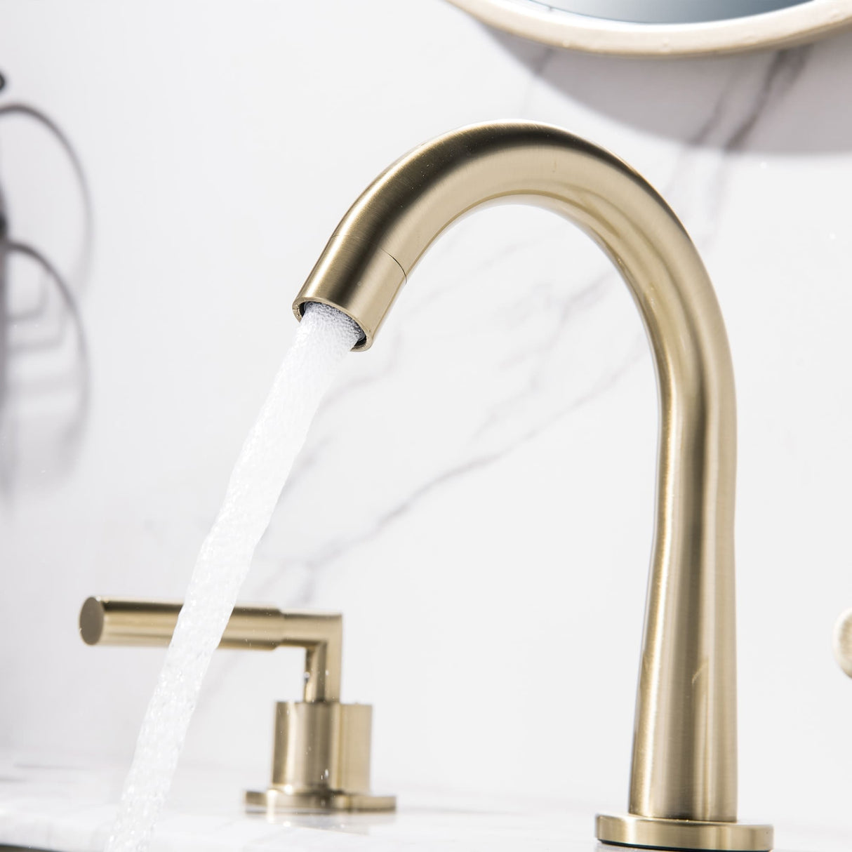 8 Inch Widespread Bathroom Sink Faucet Brushed Gold Bathroom Faucet 3 Holes Modern Double Handle Basin Vanity Taps With Valve