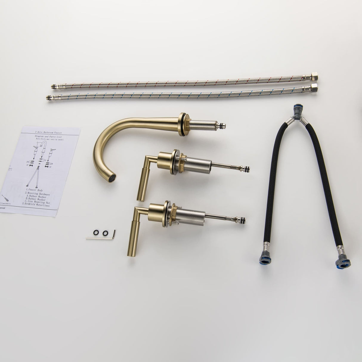 8 Inch Widespread Bathroom Sink Faucet Brushed Gold Bathroom Faucet 3 Holes Modern Double Handle Basin Vanity Taps With Valve