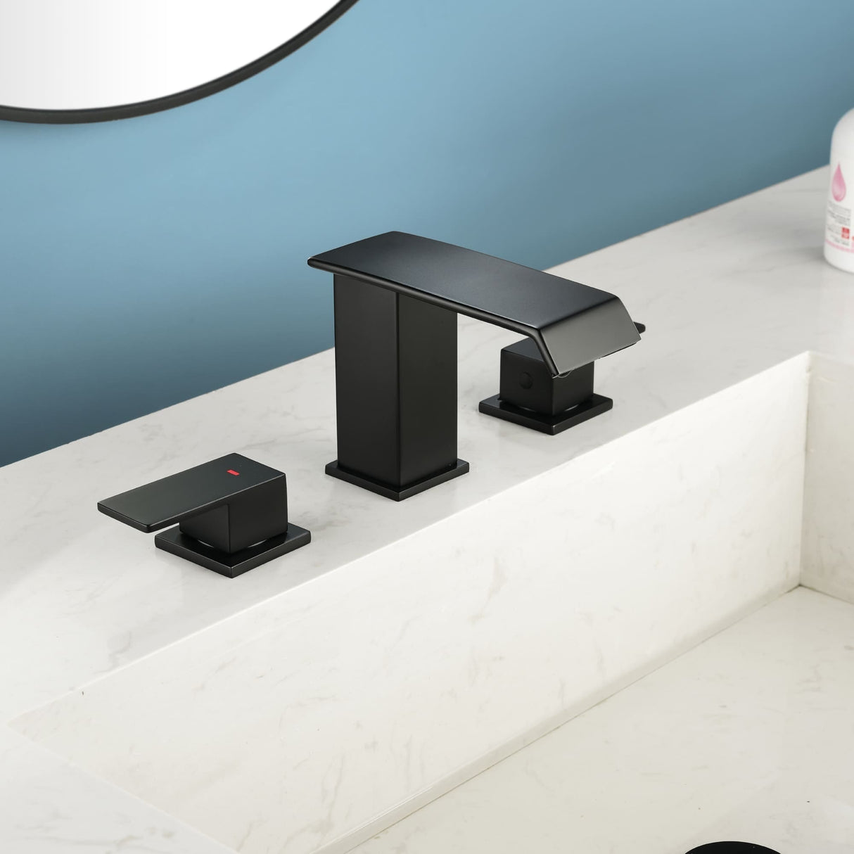 8 Inch Widespread Waterfall Bathroom Faucet with Drain Assembly Kit Modern Double Handle 3 Holes Bathroom Sink Basin Vanity Taps