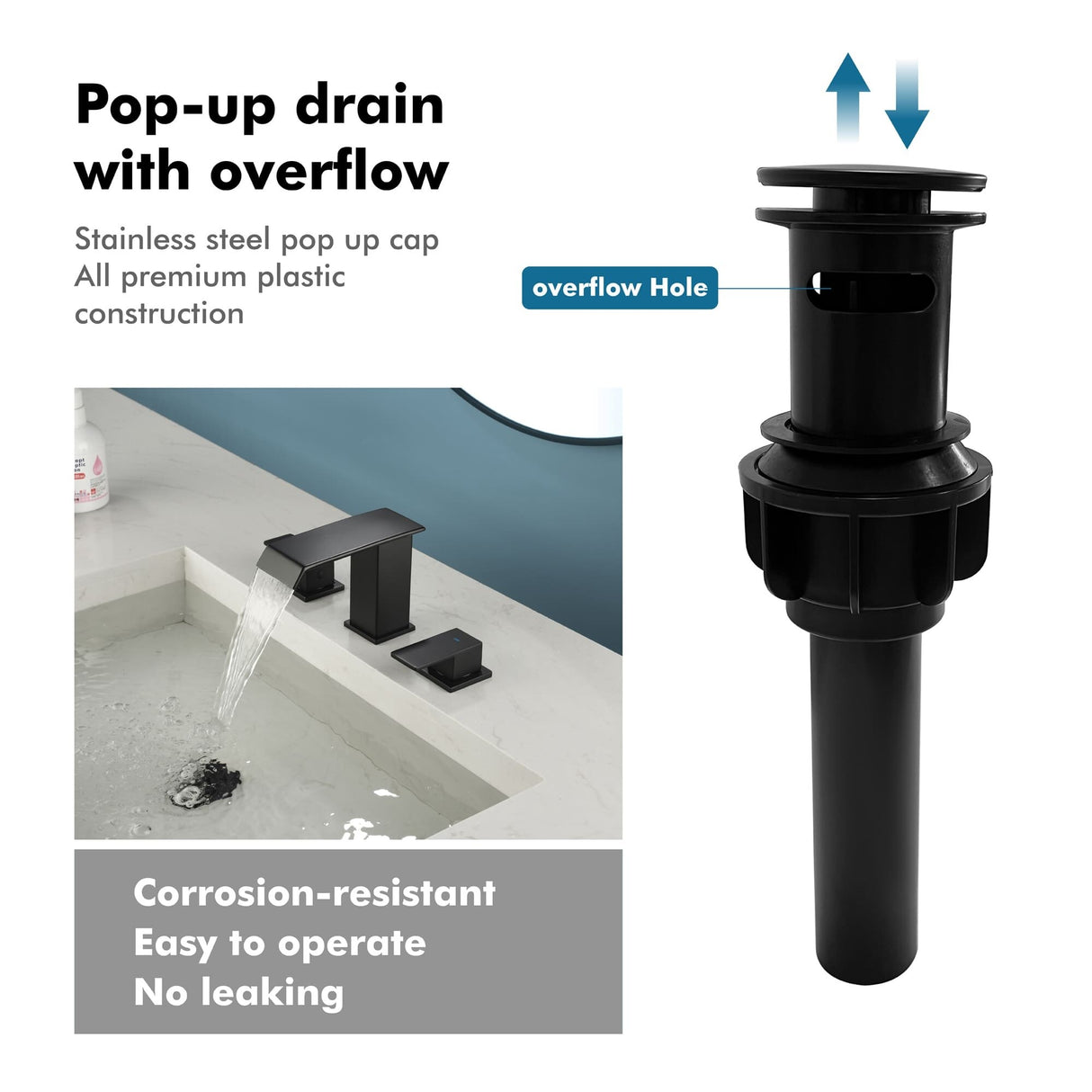 8 Inch Widespread Waterfall Bathroom Faucet with Drain Assembly Kit Modern Double Handle 3 Holes Bathroom Sink Basin Vanity Taps