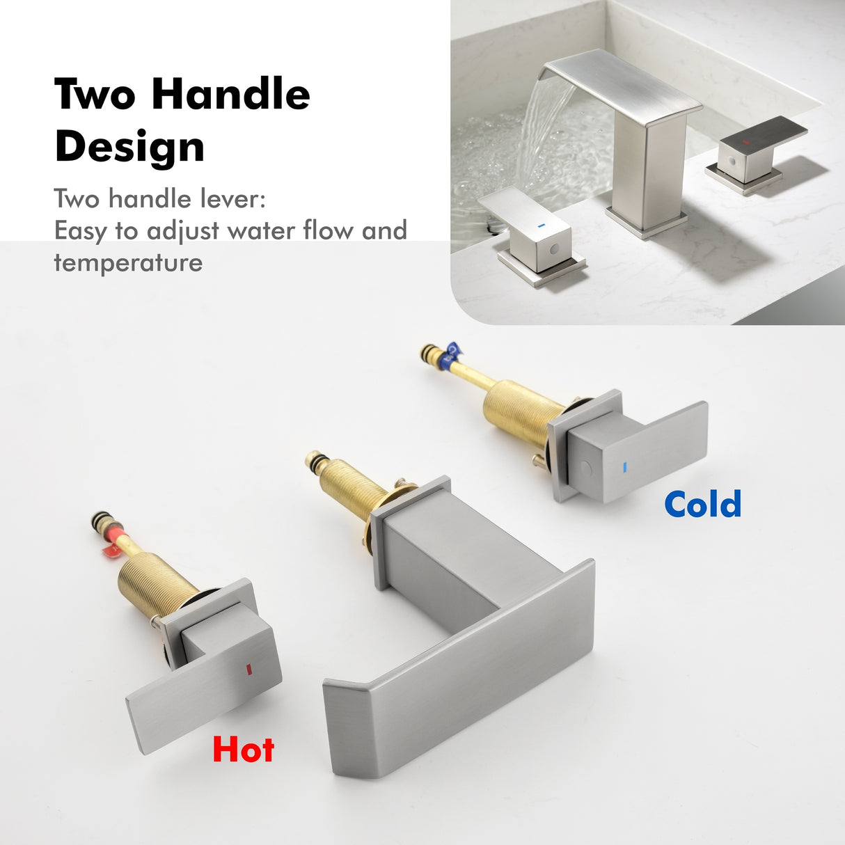 8 Inch Widespread Waterfall Bathroom Faucet with Drain Assembly Kit Modern Double Handle 3 Holes Bathroom Sink Basin Vanity Taps