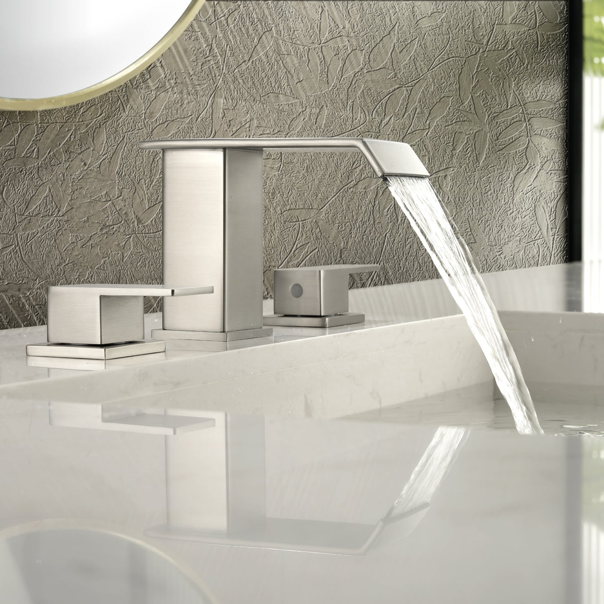 8 Inch Widespread Waterfall Bathroom Faucet with Drain Assembly Kit Modern Double Handle 3 Holes Bathroom Sink Basin Vanity Taps