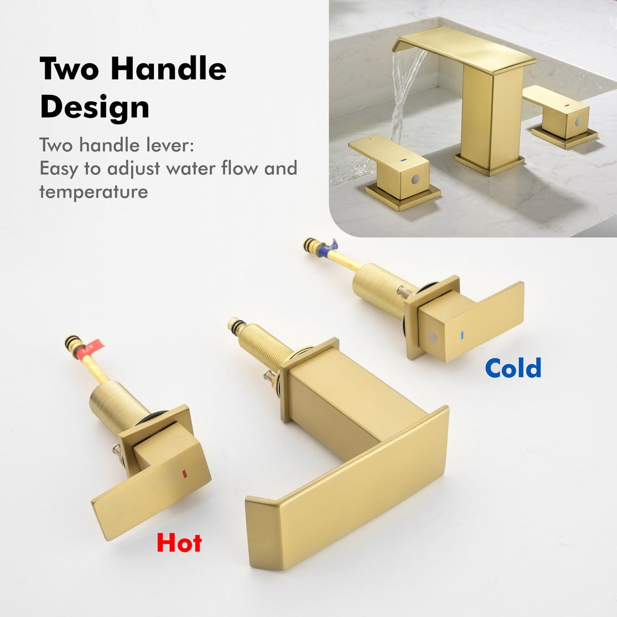 8 Inch Widespread Waterfall Bathroom Faucet with Drain Assembly Kit Modern Double Handle 3 Holes Bathroom Sink Basin Vanity Taps