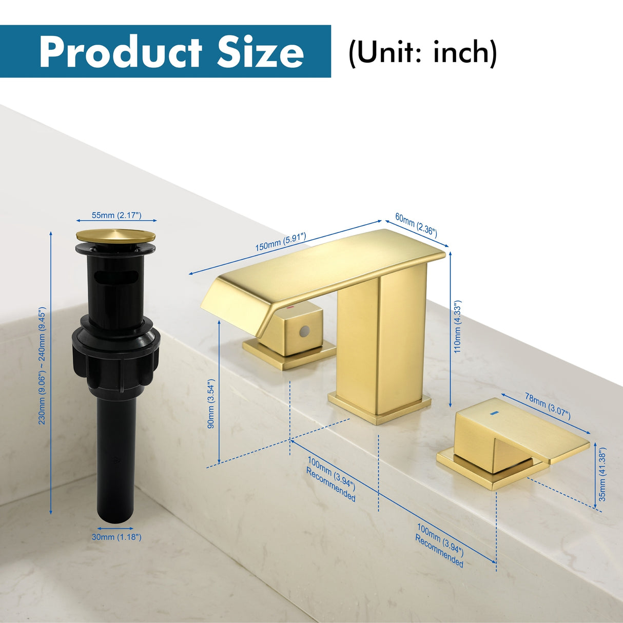 8 Inch Widespread Waterfall Bathroom Faucet with Drain Assembly Kit Modern Double Handle 3 Holes Bathroom Sink Basin Vanity Taps