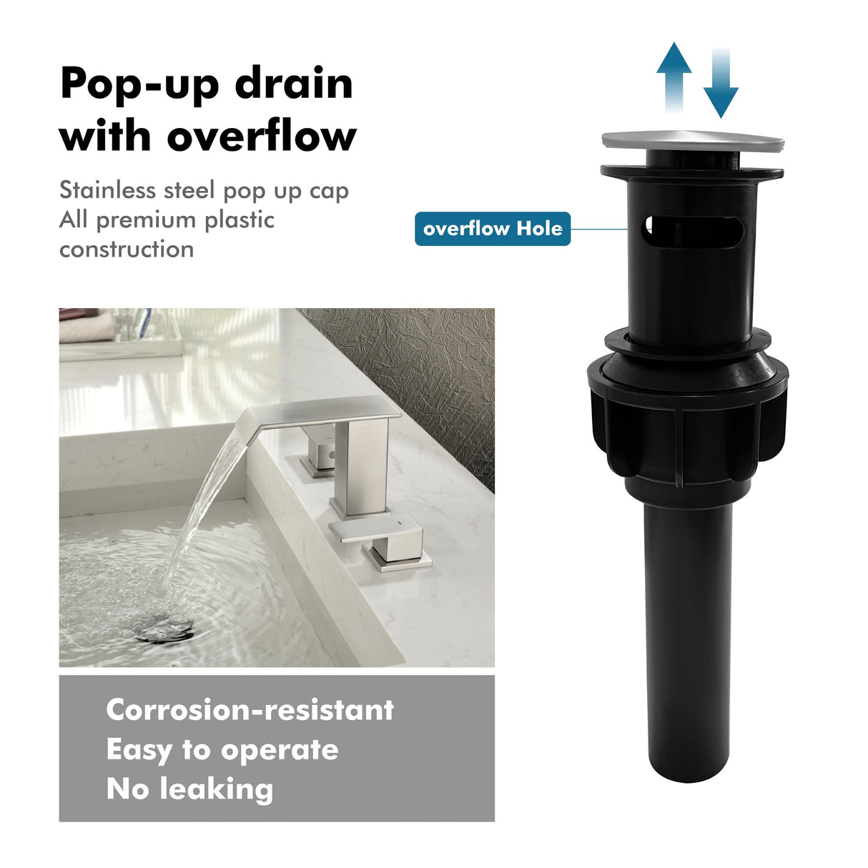 8 Inch Widespread Waterfall Bathroom Faucet with Drain Assembly Kit Modern Double Handle 3 Holes Bathroom Sink Basin Vanity Taps