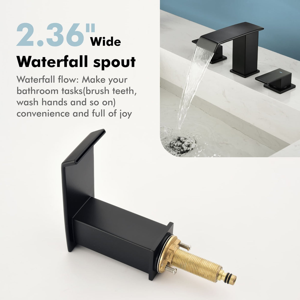 8 Inch Widespread Waterfall Bathroom Faucet with Drain Assembly Kit Modern Double Handle 3 Holes Bathroom Sink Basin Vanity Taps