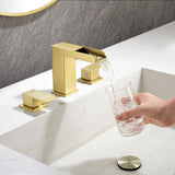 8 Inch Widespread Waterfall Bathroom Faucet with Pop-up Drain Kit Modern Double Handle 3 Holes Bathroom Sink Basin Vanity Taps