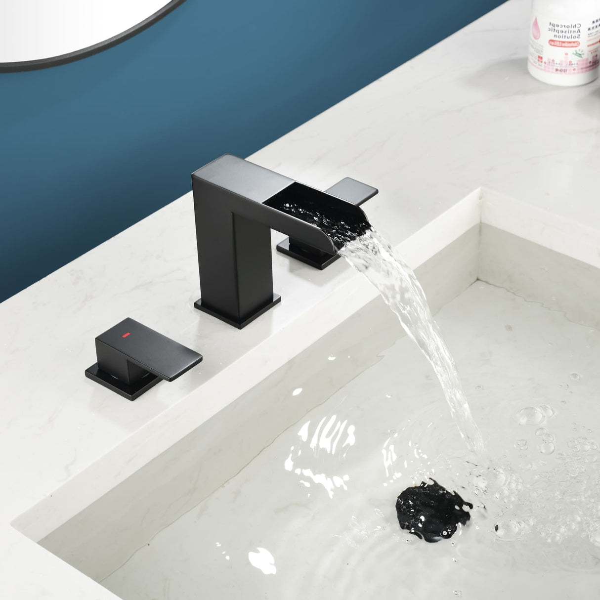 8 Inch Widespread Waterfall Bathroom Faucet with Pop-up Drain Kit Modern Double Handle 3 Holes Bathroom Sink Basin Vanity Taps