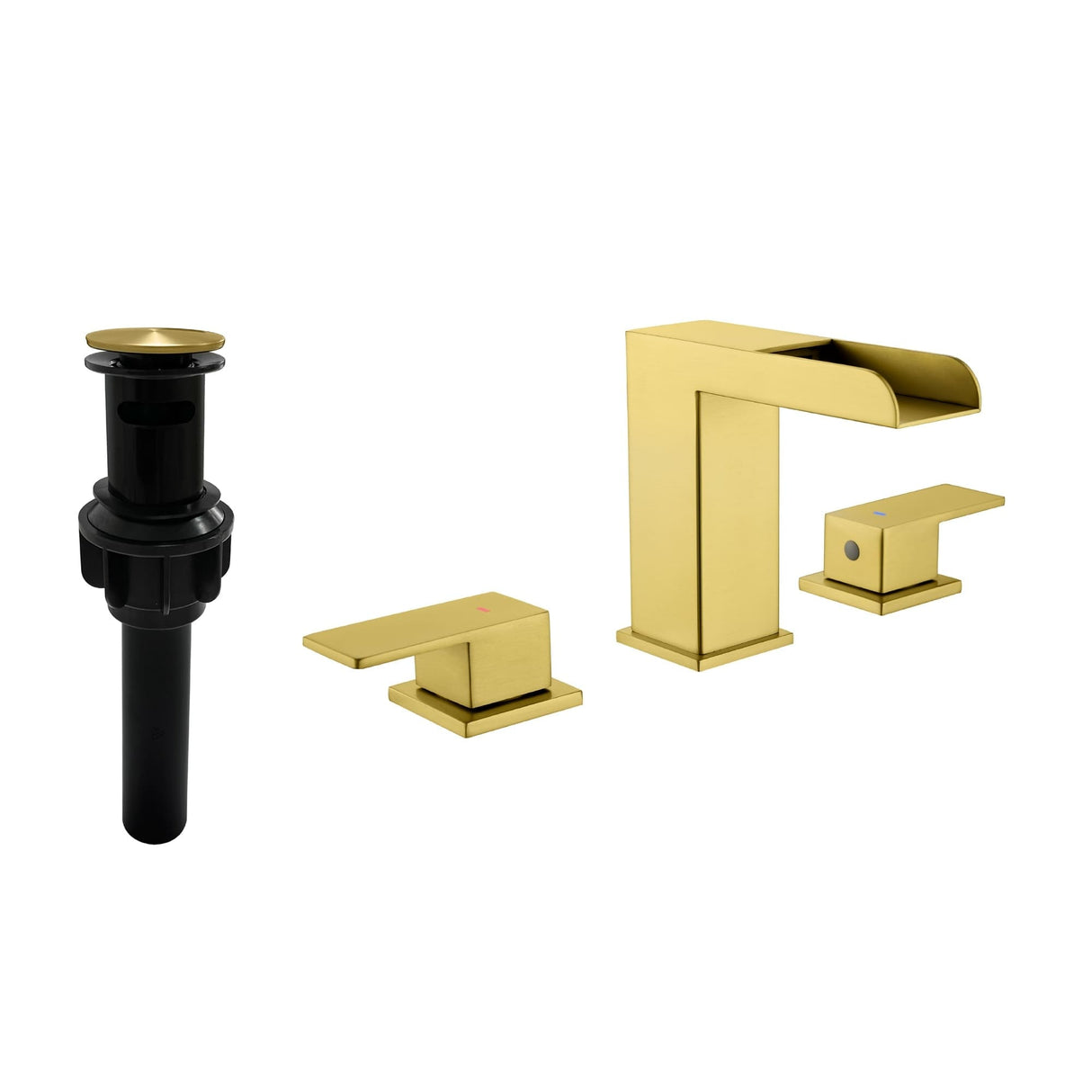 8 Inch Widespread Waterfall Bathroom Faucet with Pop-up Drain Kit Modern Double Handle 3 Holes Bathroom Sink Basin Vanity Taps