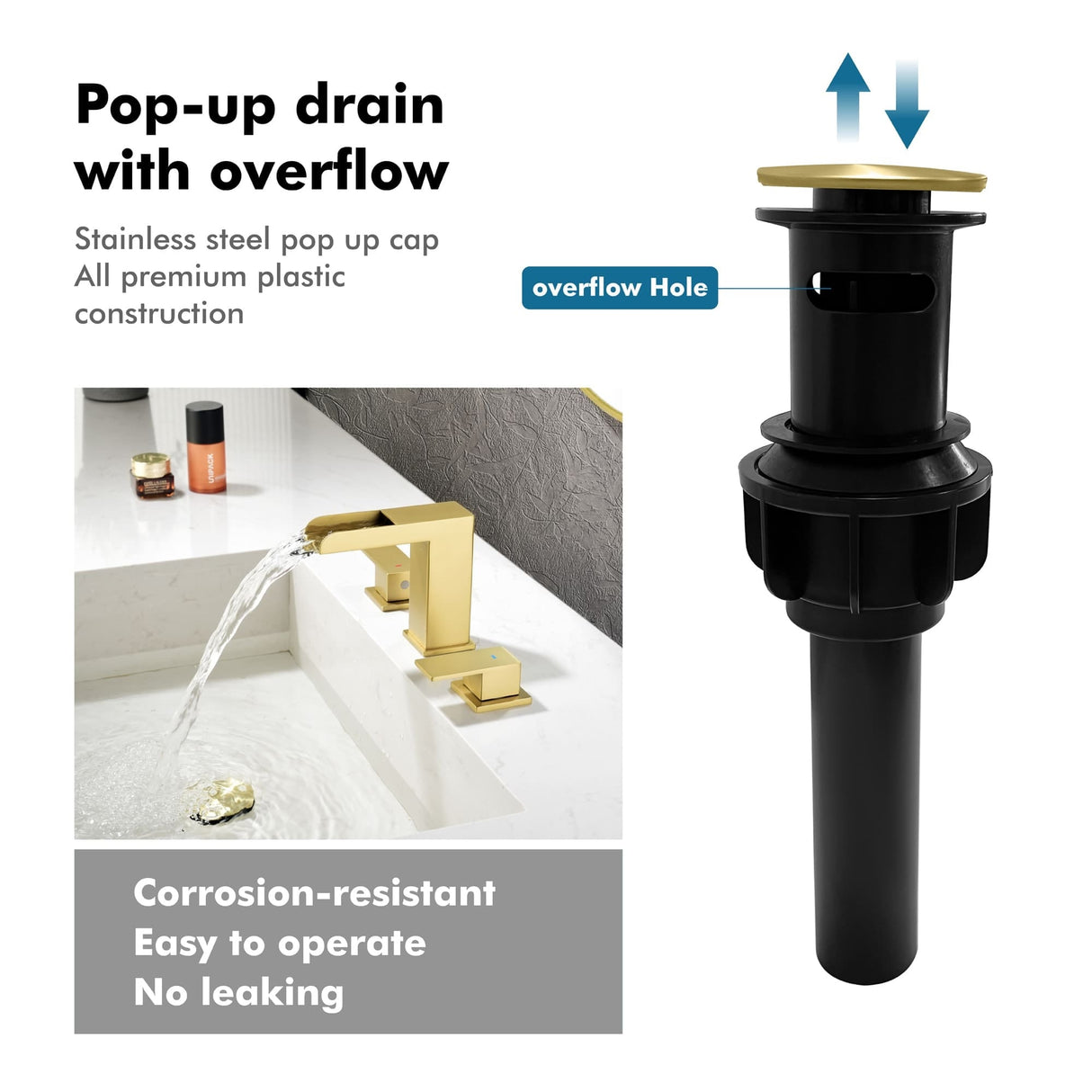 8 Inch Widespread Waterfall Bathroom Faucet with Pop-up Drain Kit Modern Double Handle 3 Holes Bathroom Sink Basin Vanity Taps