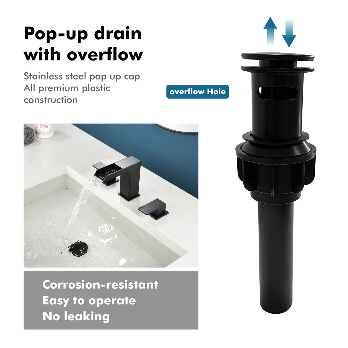 8 Inch Widespread Waterfall Bathroom Faucet with Pop-up Drain Kit Modern Double Handle 3 Holes Bathroom Sink Basin Vanity Taps