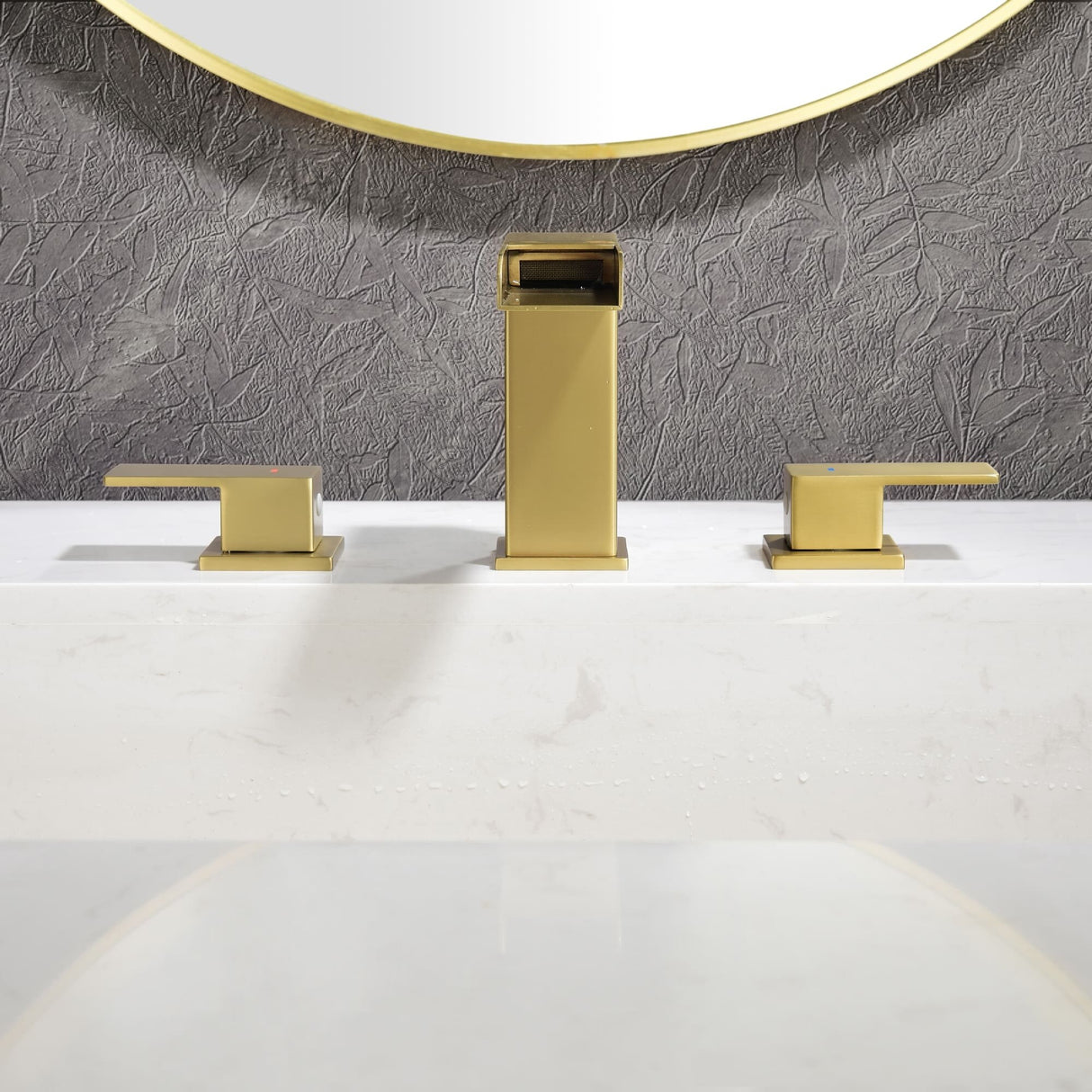 8 Inch Widespread Waterfall Bathroom Faucet with Pop-up Drain Kit Modern Double Handle 3 Holes Bathroom Sink Basin Vanity Taps
