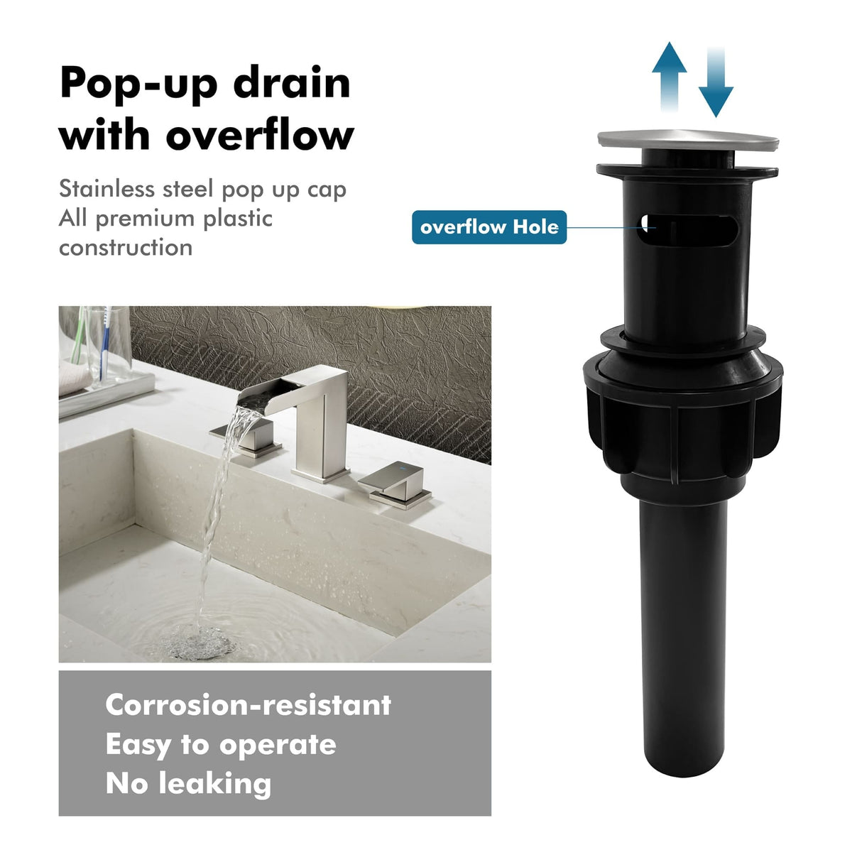 8 Inch Widespread Waterfall Bathroom Faucet with Pop-up Drain Kit Modern Double Handle 3 Holes Bathroom Sink Basin Vanity Taps