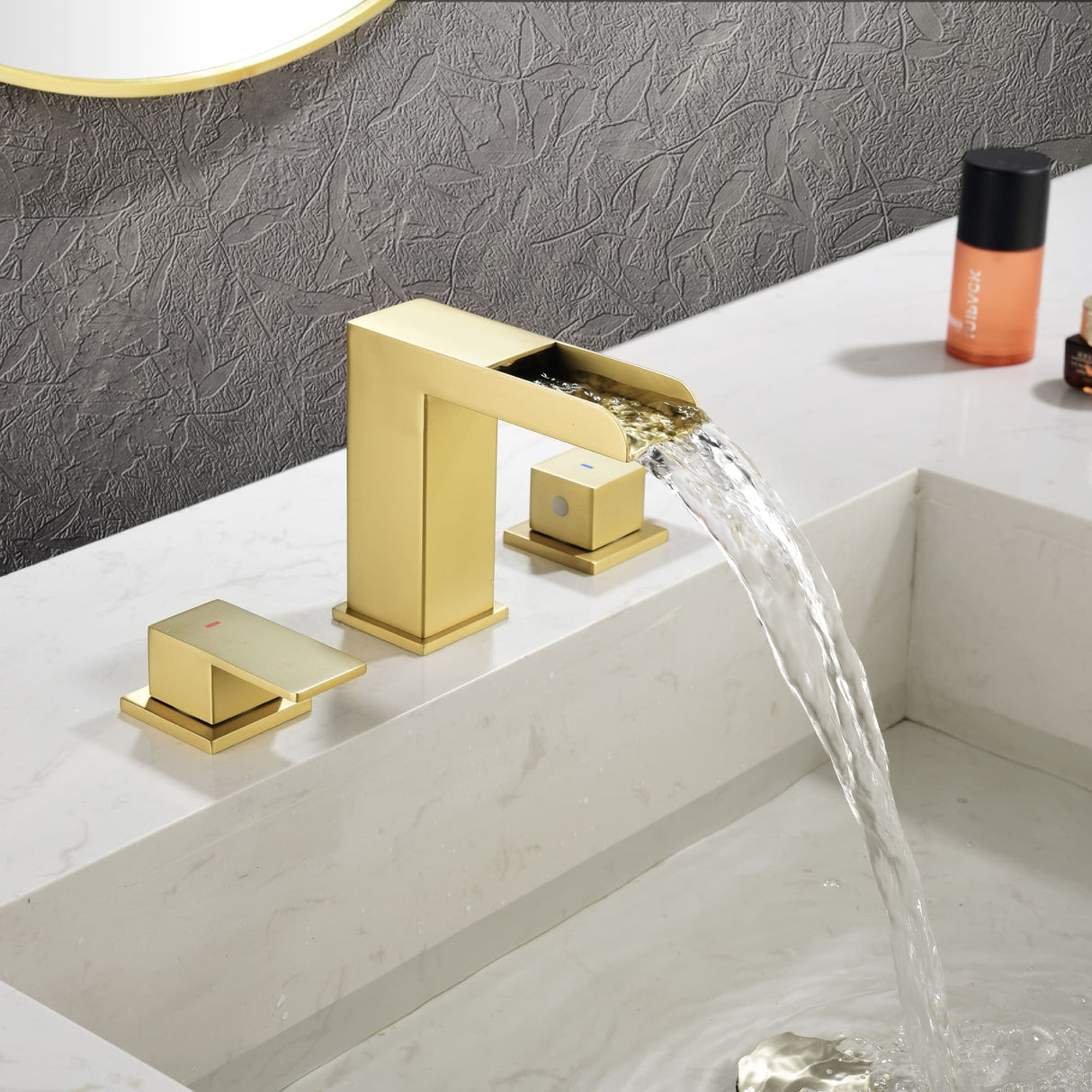 8 Inch Widespread Waterfall Bathroom Faucet with Pop-up Drain Kit Modern Double Handle 3 Holes Bathroom Sink Basin Vanity Taps