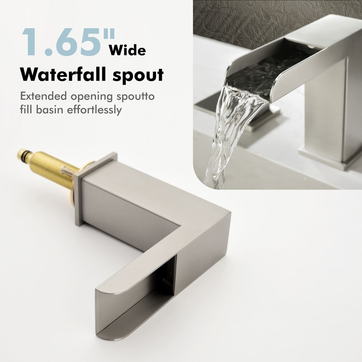 8 Inch Widespread Waterfall Bathroom Faucet with Pop-up Drain Kit Modern Double Handle 3 Holes Bathroom Sink Basin Vanity Taps