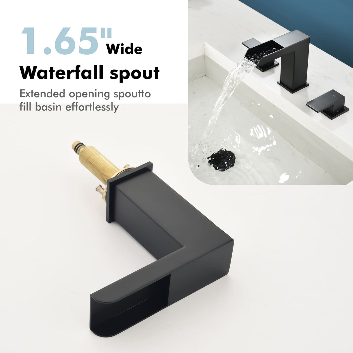 8 Inch Widespread Waterfall Bathroom Faucet with Pop-up Drain Kit Modern Double Handle 3 Holes Bathroom Sink Basin Vanity Taps