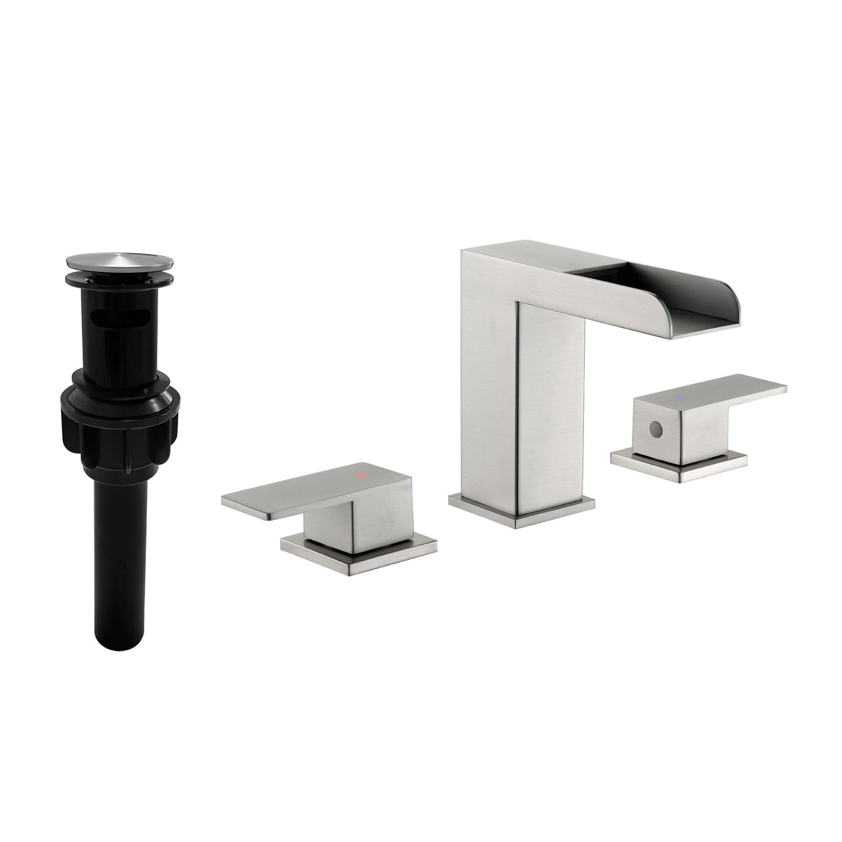 8 Inch Widespread Waterfall Bathroom Faucet with Pop-up Drain Kit Modern Double Handle 3 Holes Bathroom Sink Basin Vanity Taps