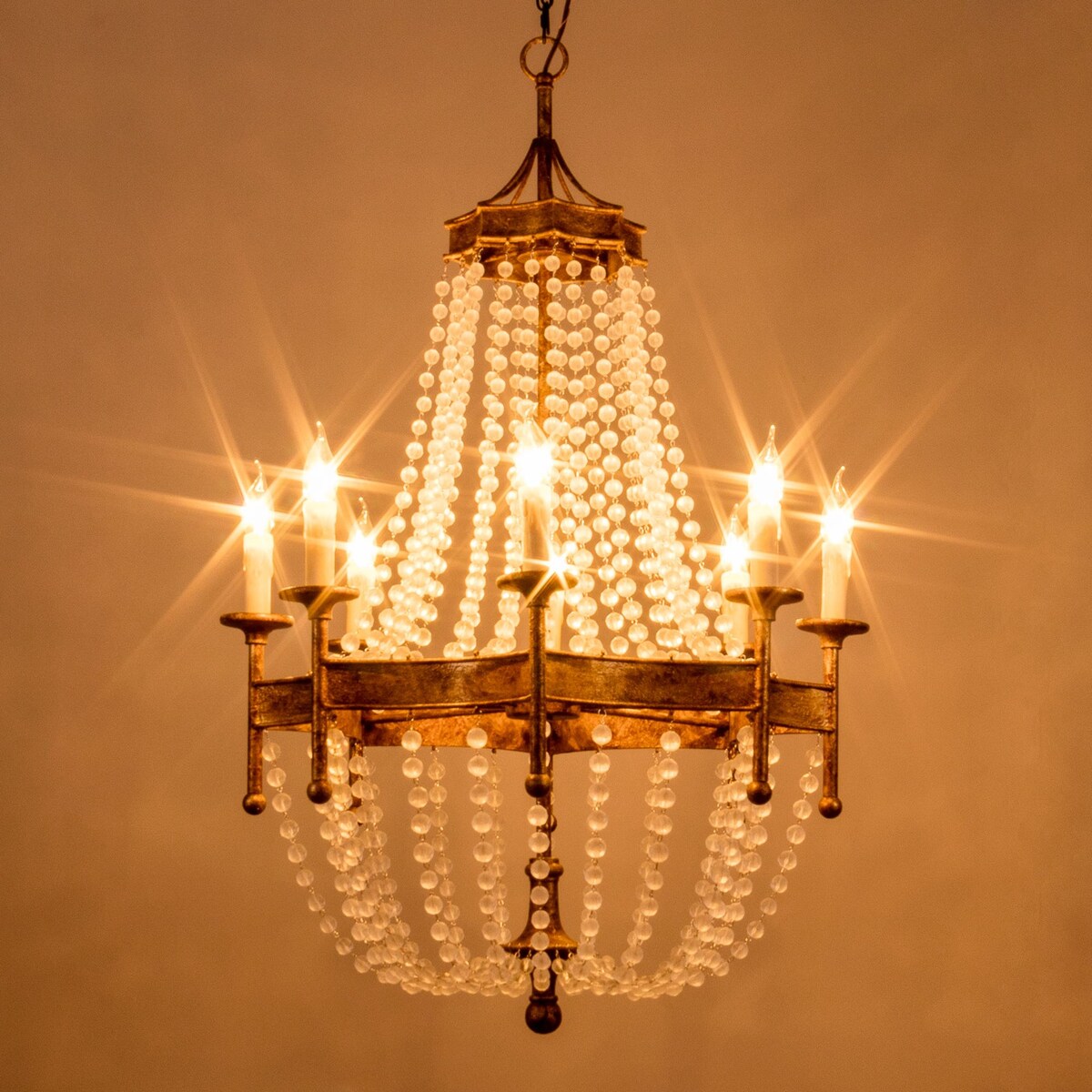 Mid-century Modern 8-Light Candle Crystal Beads Empire Chandelier - 27.6-in W x 43.3-in H