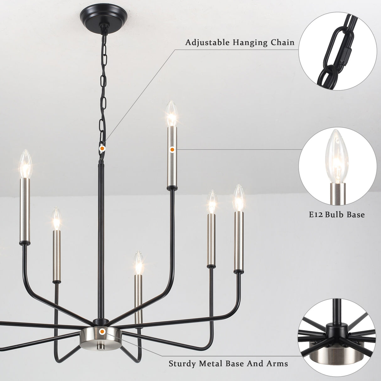 Farmhouse Chandelier, 8-Light Classic Candle Metal Chandelier for Dining Room Living Room Bedroom Kitchen - W26.96"x H34.44"