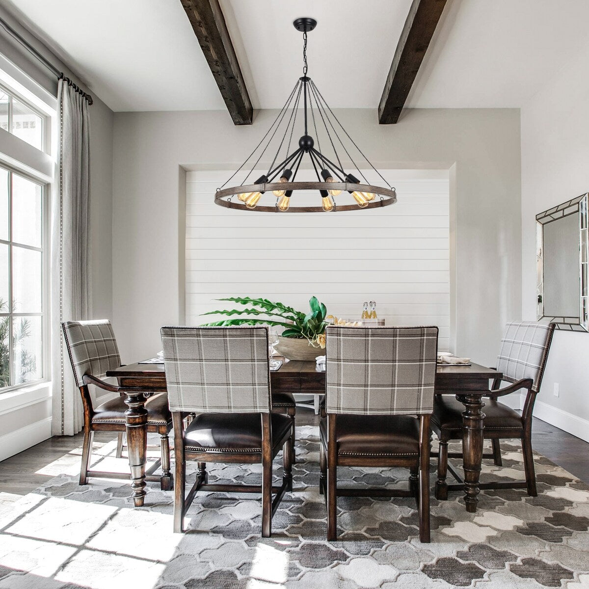8-Light Sputnik Sphere Chandelier, Farmhouse Wagon Wheel Chandelier for Dining Living Room - 35.43'' D x 24.41'' H