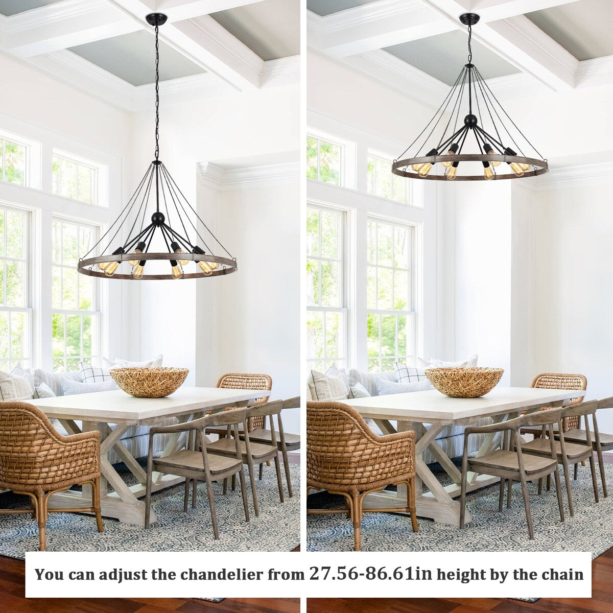 8-Light Sputnik Sphere Chandelier, Farmhouse Wagon Wheel Chandelier for Dining Living Room - 35.43'' D x 24.41'' H