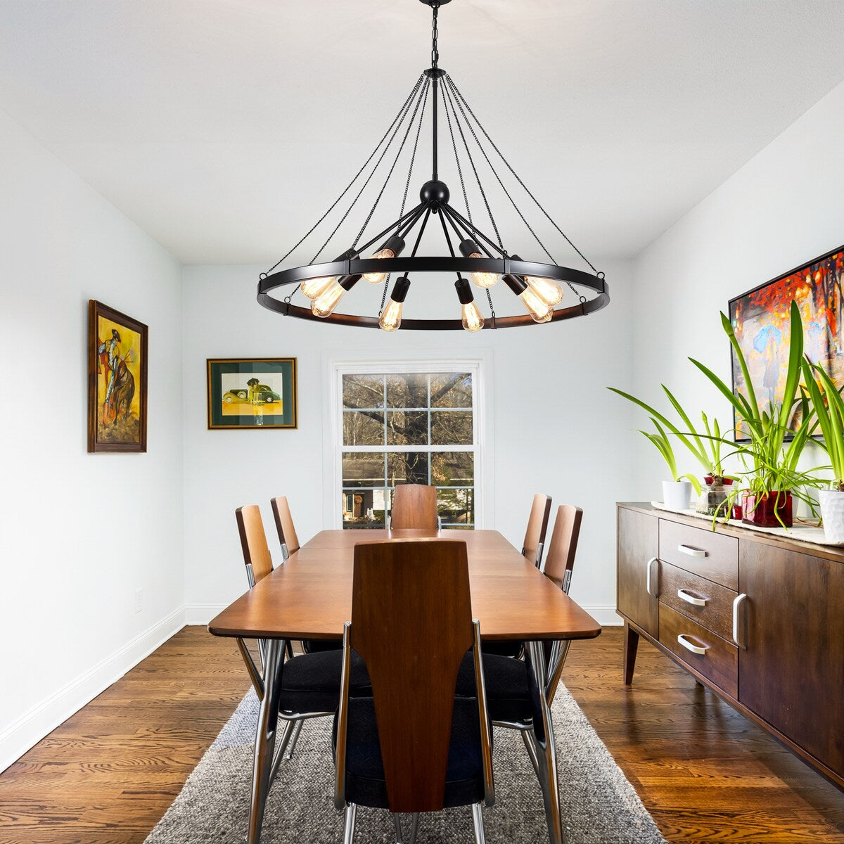 8-Light Sputnik Sphere Chandelier, Farmhouse Wagon Wheel Chandelier for Dining Living Room - 35.43'' D x 24.41'' H
