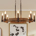 8 Light Wood Chandelier with Adjustable Steel Chains, 1 Tier Kitchen Islands Light , Living Room Lighting