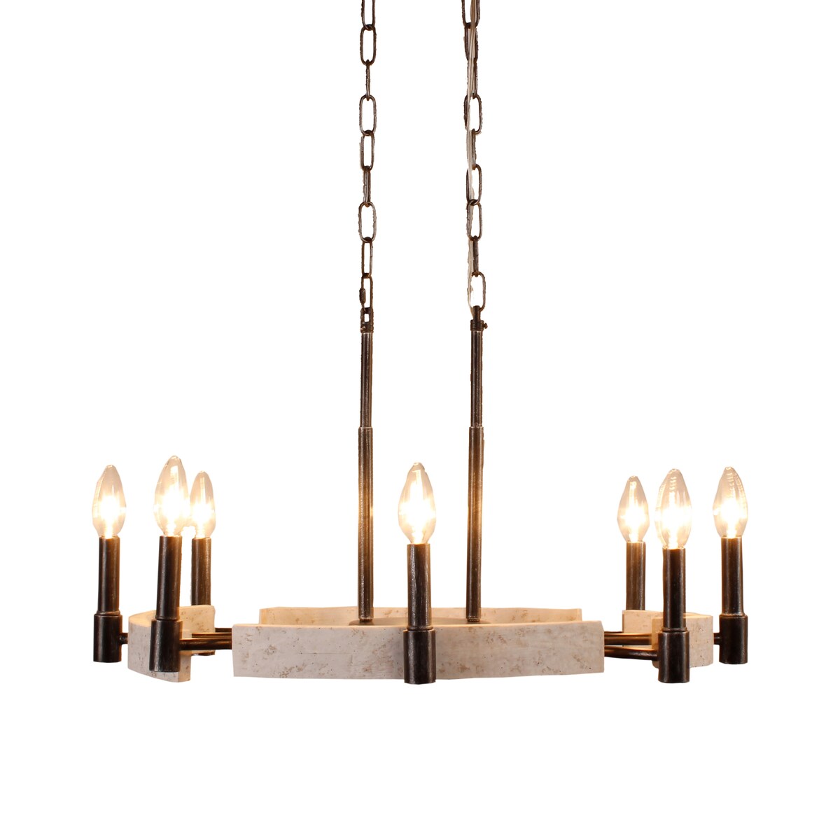 8 Light Wood Chandelier with Adjustable Steel Chains, 1 Tier Kitchen Islands Light , Living Room Lighting
