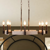 8 Light Wood Chandelier with Adjustable Steel Chains, 1 Tier Kitchen Islands Light , Living Room Lighting