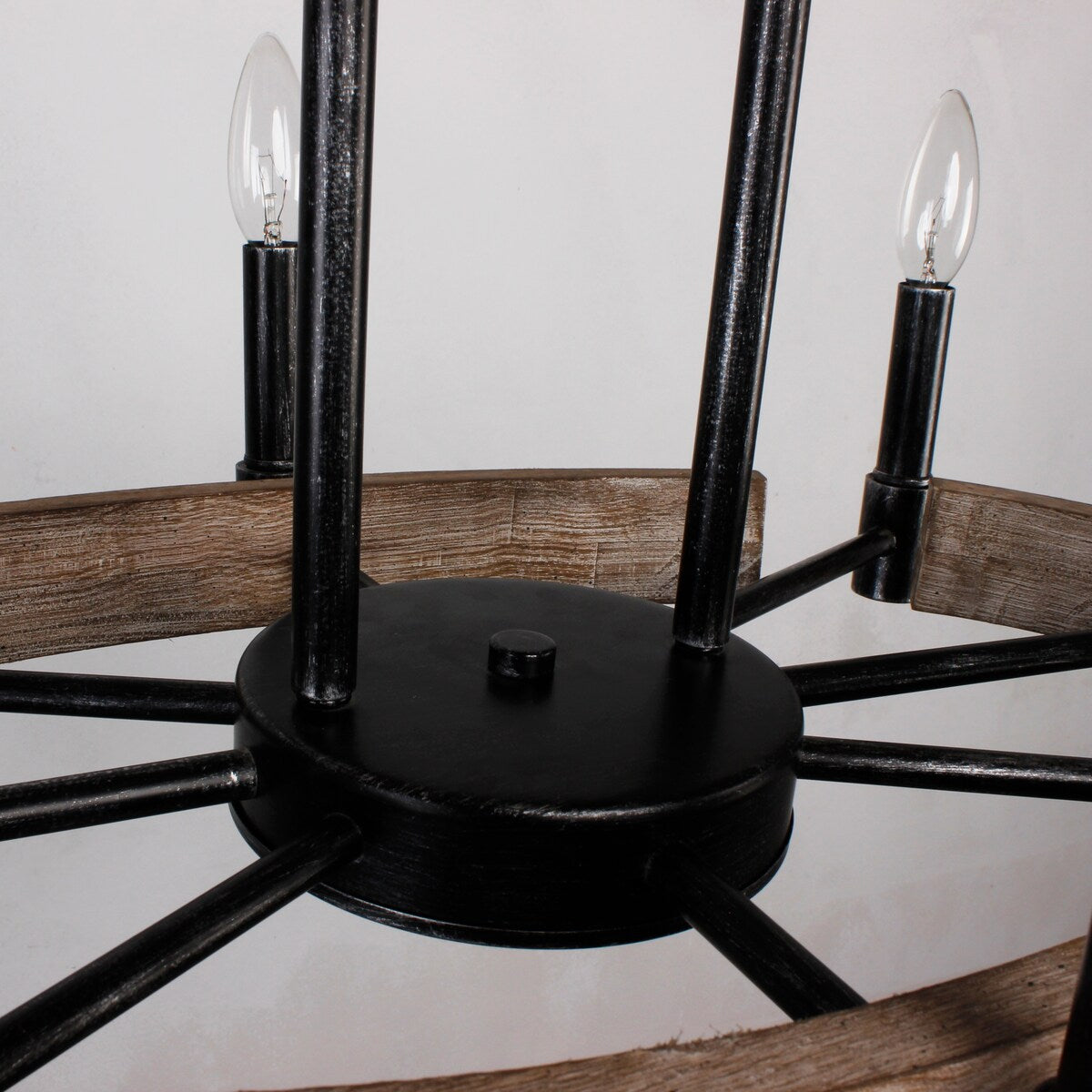 8 Light Wood Chandelier with Adjustable Steel Chains, 1 Tier Kitchen Islands Light , Living Room Lighting