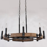 8 Light Wood Chandelier with Adjustable Steel Chains, 1 Tier Kitchen Islands Light , Living Room Lighting