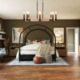 8 Light Wood Chandelier with Adjustable Steel Chains, 1 Tier Kitchen Islands Light , Living Room Lighting