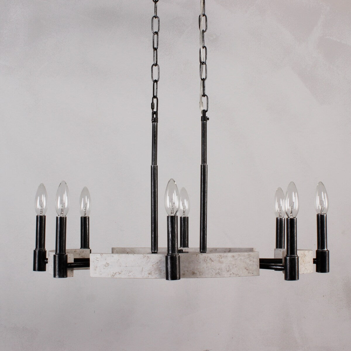 8 Light Wood Chandelier with Adjustable Steel Chains, 1 Tier Kitchen Islands Light , Living Room Lighting