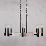 8 Light Wood Chandelier with Adjustable Steel Chains, 1 Tier Kitchen Islands Light , Living Room Lighting
