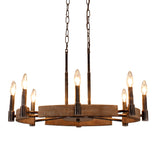 8 Light Wood Chandelier with Adjustable Steel Chains, 1 Tier Kitchen Islands Light , Living Room Lighting