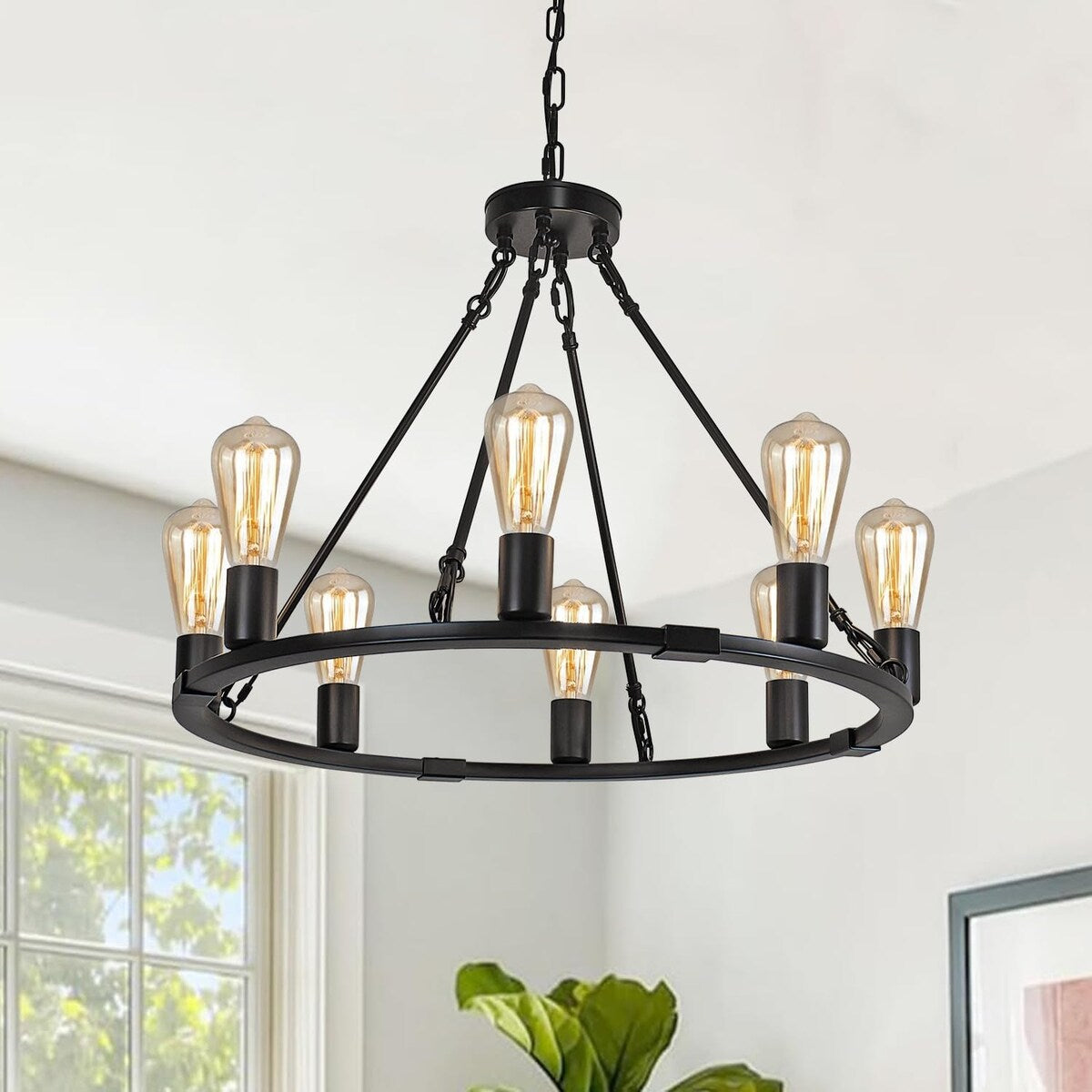 8 Lights 23.6'' Wagon Wheel Chandelier, Farmhouse Chandelier, Rustic Vintage Round Farmhouse Pendant Lighting