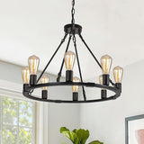 8 Lights 23.6'' Wagon Wheel Chandelier, Farmhouse Chandelier, Rustic Vintage Round Farmhouse Pendant Lighting