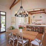 8 Lights 23.6'' Wagon Wheel Chandelier, Farmhouse Chandelier, Rustic Vintage Round Farmhouse Pendant Lighting