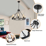 8 Lights 23.6'' Wagon Wheel Chandelier, Farmhouse Chandelier, Rustic Vintage Round Farmhouse Pendant Lighting