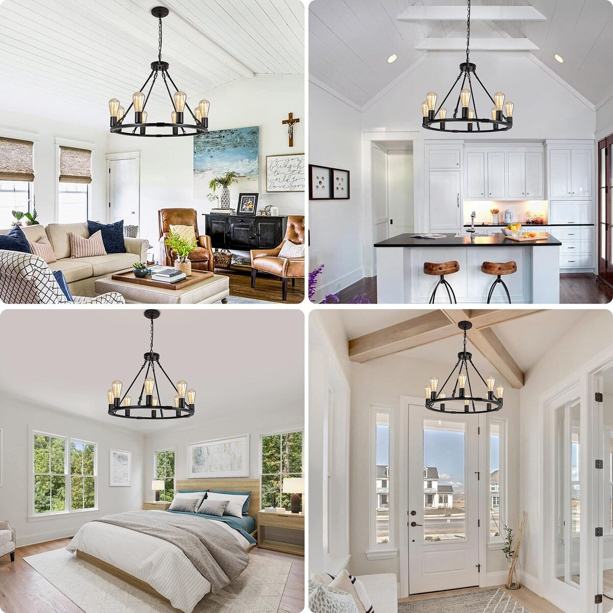 8 Lights 23.6'' Wagon Wheel Chandelier, Farmhouse Chandelier, Rustic Vintage Round Farmhouse Pendant Lighting