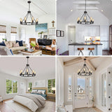 8 Lights 23.6'' Wagon Wheel Chandelier, Farmhouse Chandelier, Rustic Vintage Round Farmhouse Pendant Lighting