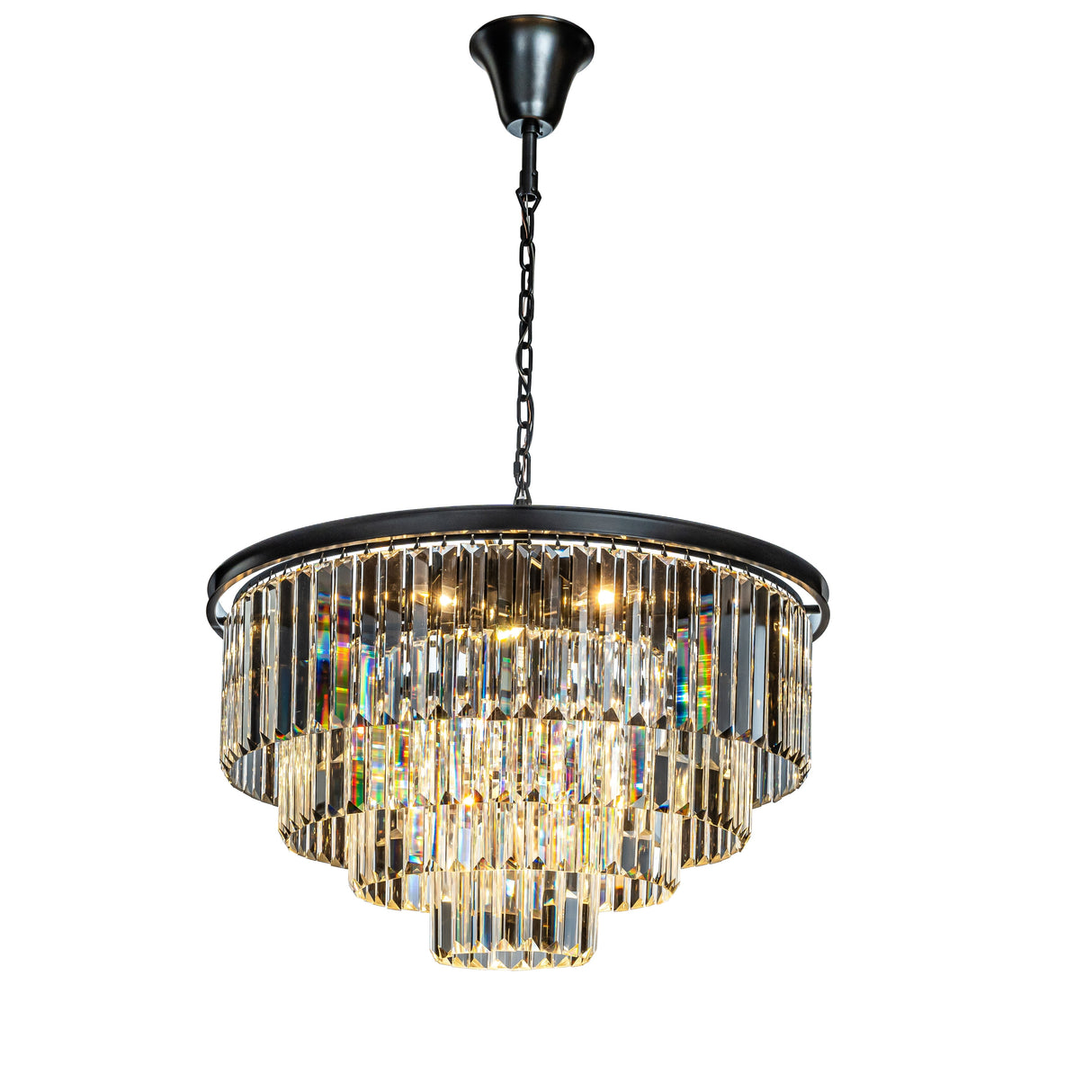 8-Lights Mid-Century Modern 4-Tier Round Fringe Crystal Chandelier - W31.5"