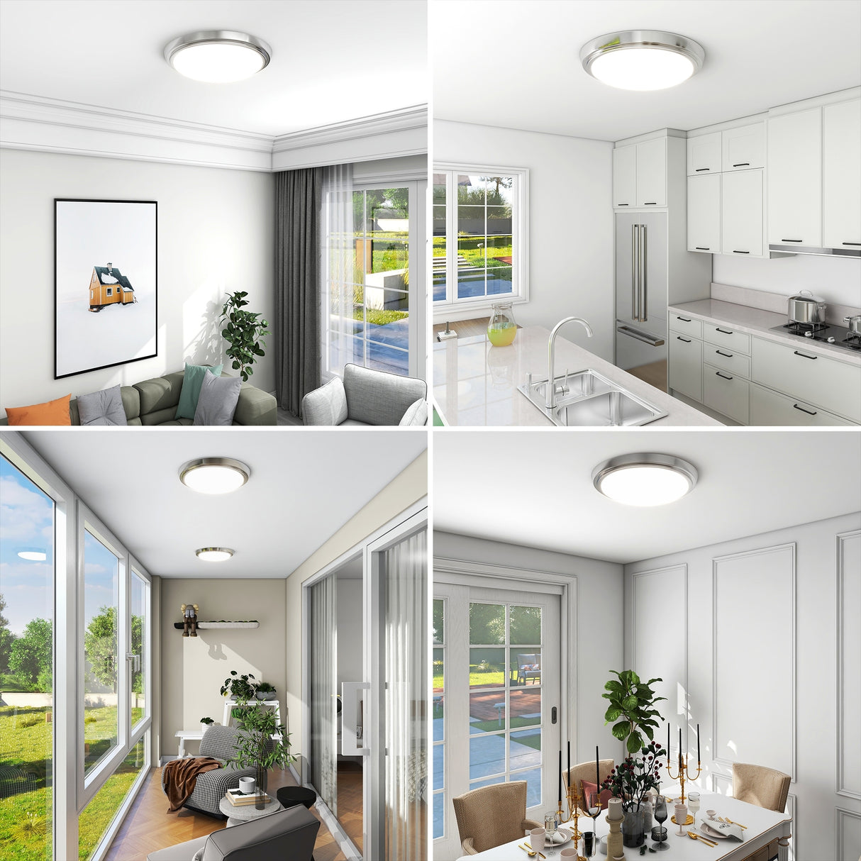 8 Pack 11-Inch LED Brushed Nickel Flush Mount Ceiling Light - 11" x 11" x 2"