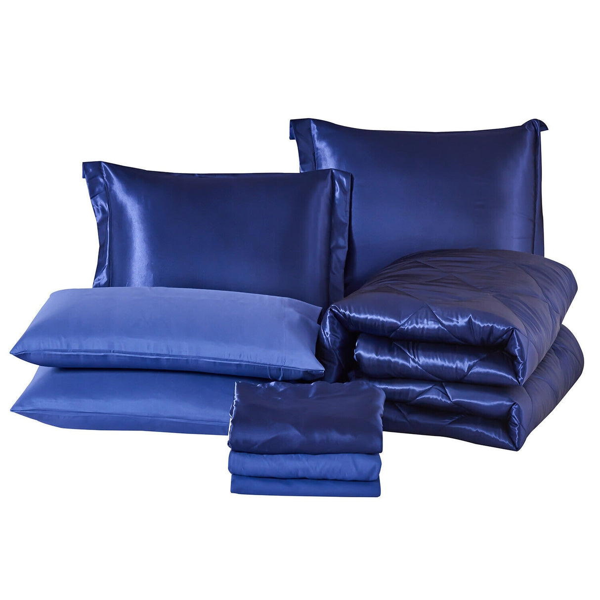 8 Pcs Silky Satin Bed Comforter Set in Cal King Size