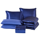 8 Pcs Silky Satin Bed Comforter Set in Cal King Size