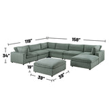 8 Piece Corduroy Upholstered Modular Sectional Sofa with Ottoman