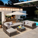 8-Piece Outdoor Rattan Wicker Conversation Sofa Set with Colorful Pillows, Patio Sofa Set with Cushion for Garden, Deck, Beige