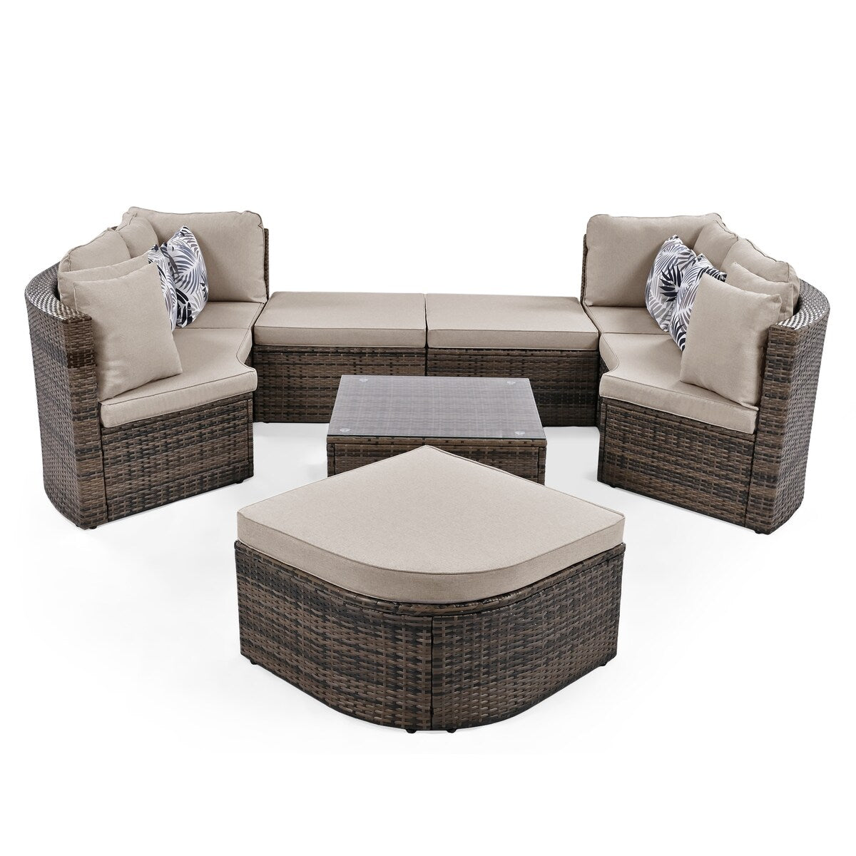 8-Piece Outdoor Rattan Wicker Conversation Sofa Set with Colorful Pillows, Patio Sofa Set with Cushion for Garden, Deck, Beige